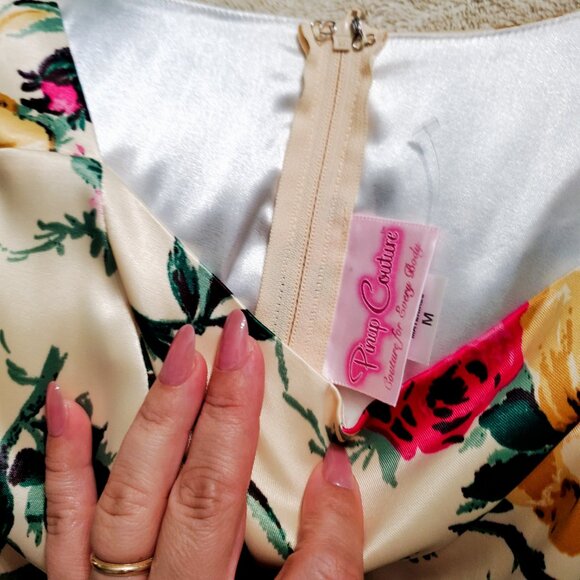 Pinup Couture Satin Floral Dress - Picture 3 of 3
